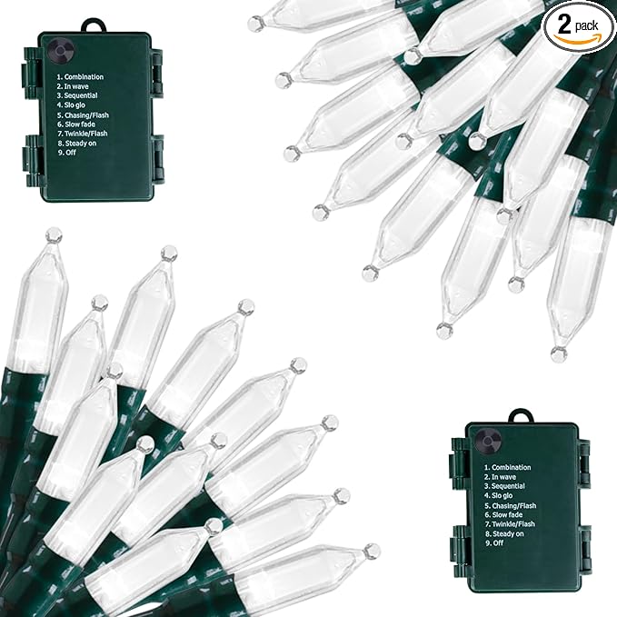 Battery Operated Christmas Lights 2 Pack 18 Feet 50 LED Clear Mini String Lights with 8 Modes Waterproof Tree Lights for Xmas Outdoor Indoor Holiday Party Garden Decor, Pure White