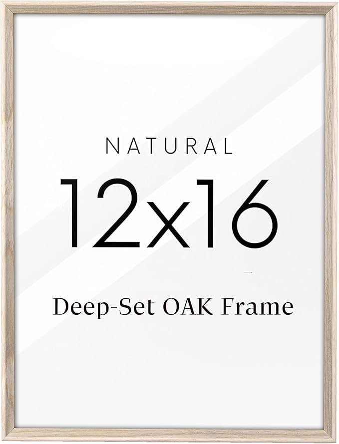 UPWOIGH 12x16 Oak Wood Picture Frame - 12x16 Large Minimalist Poster Frame, 45-Degree Flat Frame, Natural Beige Deep-Set 12"x16" Wooden Frame for Wall Art, Photos, and Prints (Set of 3)