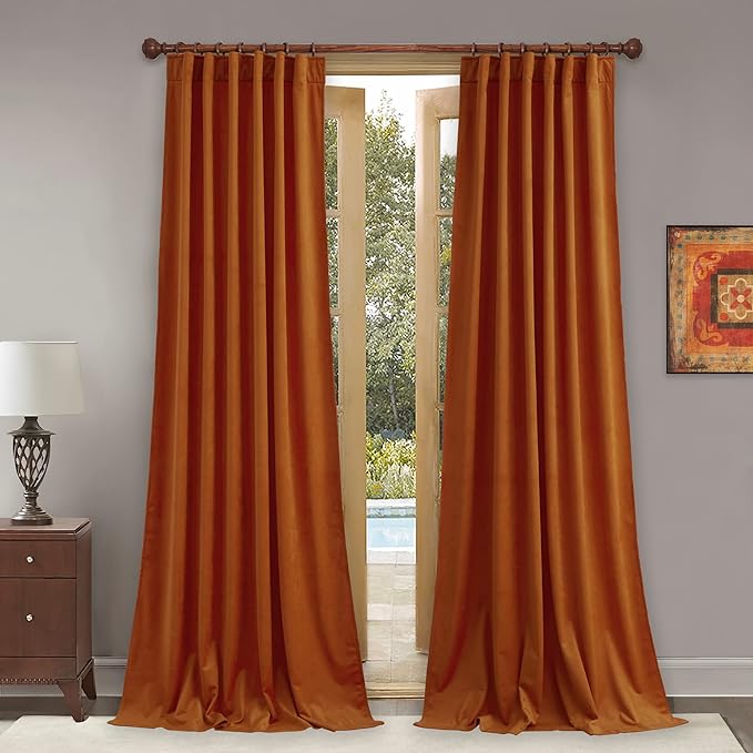 StangH 108 inches Velvet Curtains - Brignt Orange Room Darkening Thermal Insulated Window Drapes for Living Room, Holiday Backdrop for Party, W52 x L108, 2 Panels
