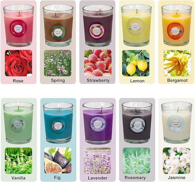 Scented Candles, Jasmine, Rose, Vanilla, Bergamot, fig, Lavender, Lemon, Spring,Strawberry, Rosemary, Aromatherapy Candles,Soy Wax Glass Jar Candle - 20 Pack