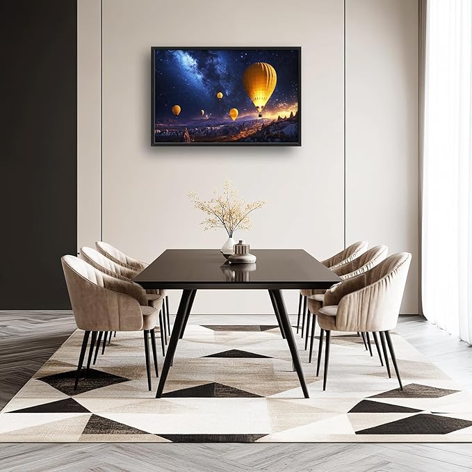 Olivine Hot Air Balloon Wall Art, Cappadocia Landscape Pictures Wall Decor, Night Adventure Paintings, Travel Canvas Prints, Framed Artwork for Bathroom Bedroom Living Room Office Home 36"x24"