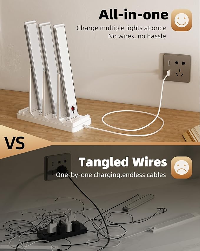 EZVALO Under Cabinet Lighting with Charging Station, Rechargeable Motion Sensor Light Indoor, Dimmable Closet Lights Wireless, 3500K, Motion Activated Under Counter Lights for Kitchen,Pantry(3 Pcs)