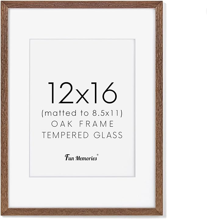 12x16 Picture Frame, Solid Oak Wood 12 x 16 Frame for Wall, 12 by 16 Picture Frames with Real Glass, 12x16 Frame Matted to 8.5x11, Rusitic Wood 12"x16" Poster Frame, Walnut Color, 1 Pack