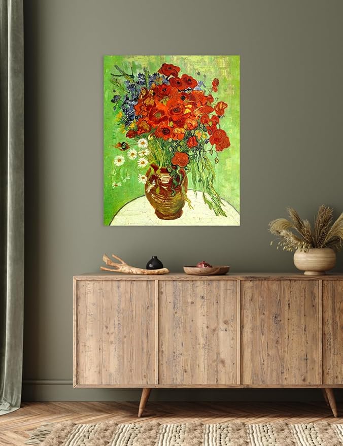 DECORARTS - Red Poppies and Daisies, Vincent Van Gogh Art Reproduction. Giclee Canvas Prints Wall Art for Home Decor 30x24