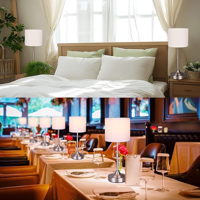 Rechargeable Battery Powered Table Lamp, Wireless LED Lamps, Cordless Touch Lamps, Stepless Dimmable Bedside Lamps, Night Lamp for Bedroom, Dinning Room, Kitchen Decor, Office (Silver)