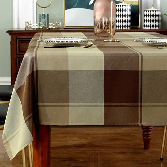 Rectangle Tablecloth Plaid Style Polyester Table Cloth Spillproof Wrinkle Resistant Heavy Weight Table Cover for Kitchen Dinning Tabletop(Rectangle/Oblong, 60" x 120" (10-12 Seats),Taupe)