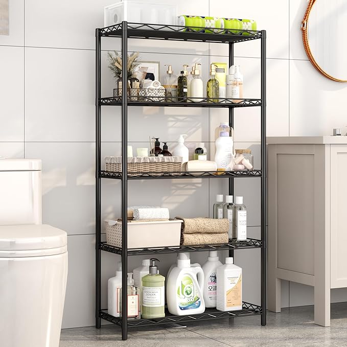 HOMEFORT 5-Tier Wire Shelving Unit, Extra Wide Metal Storage Rack, Free Standing Rack, Durable Organizer Perfect for Pantry Closet Kitchen Laundry Organization in Black, 29" W x 14" D x 61" H