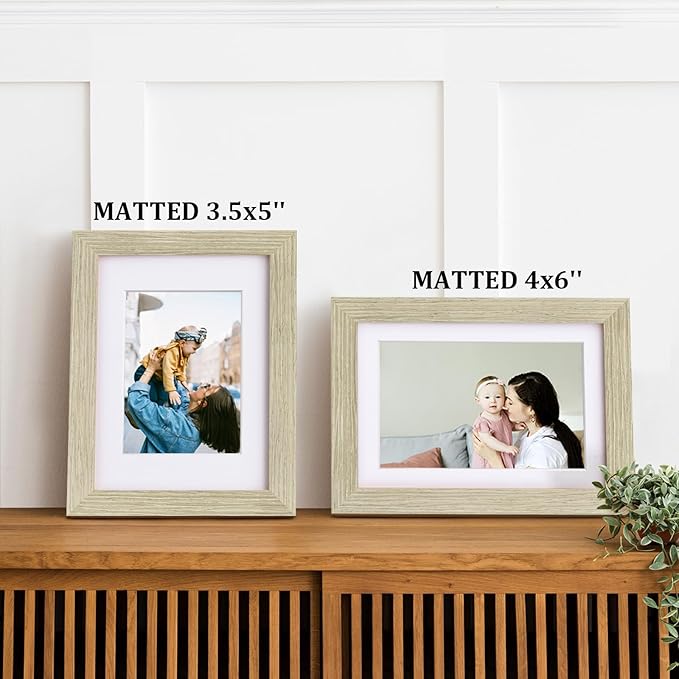 Egofine 5x7 Picture Frames Set of 4, Made of Solid Wood Covered by Plexiglass 3.5x5 and 4x6 with Mat or 5x7 without Mat, for Table Top Display and Wall Mounting Photo Frame Distressed Wood Grain