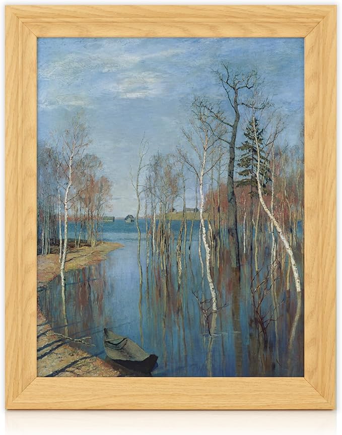 Brivoria Framed Canvas Wall Art Vintage Decor, Realistic Spring Art Print with Mat of Flooded Birch Trees and Still Water for Hallway Dining Room or Nature-Inspired Wall Display, 13"x16"