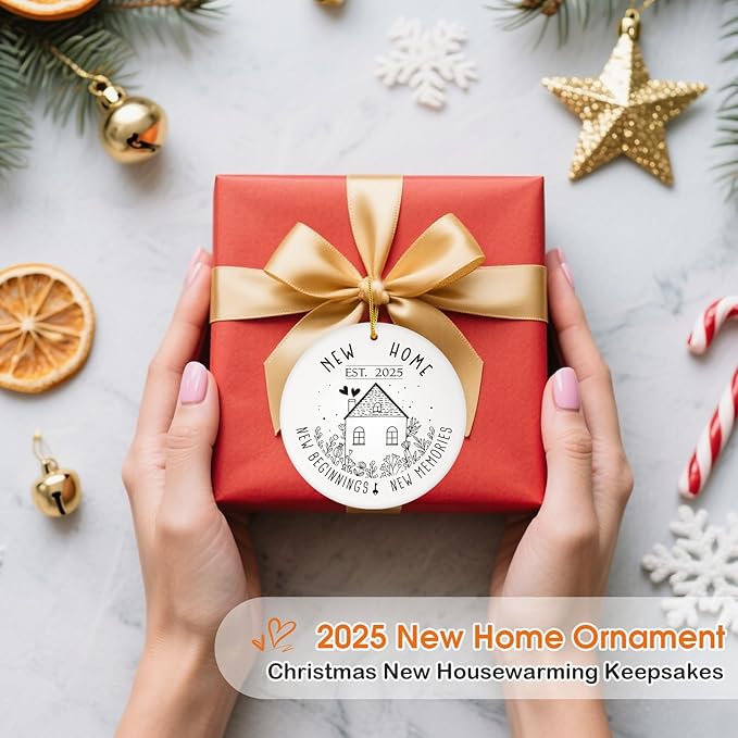 D4DREAM New Home Christmas Ornament 2025-3'' Ceramic New House Ornament New Beginning House Warming Gifts Presents with Gift Box for Women Couple First Home Together Newhouse Owners