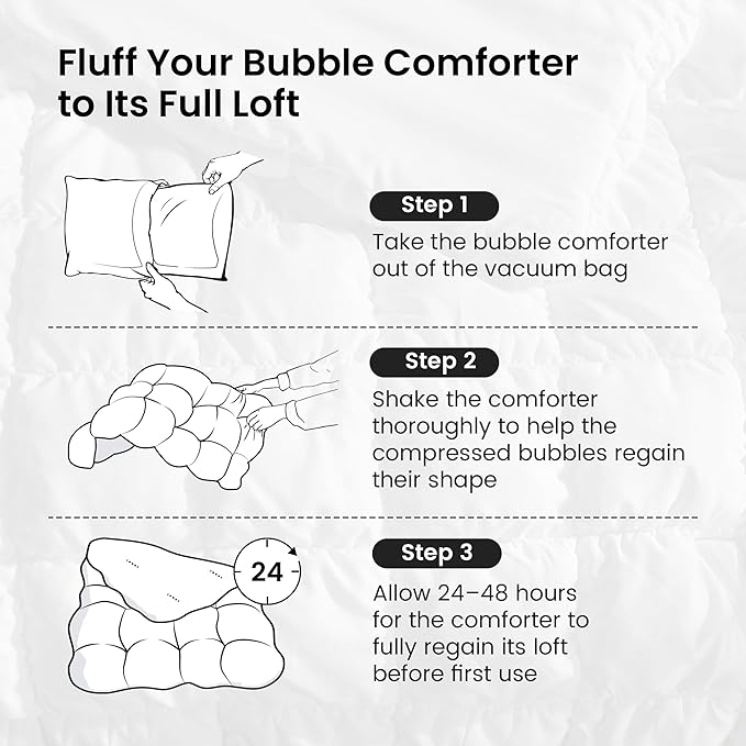 Amelie Home White Bubble Comforter Set Twin, 2 Pieces Ultra Soft Cozy Bedding Set for All Seasons, Farmhouse Luxury Gift for Women Home Decor, 68 x 90 inches