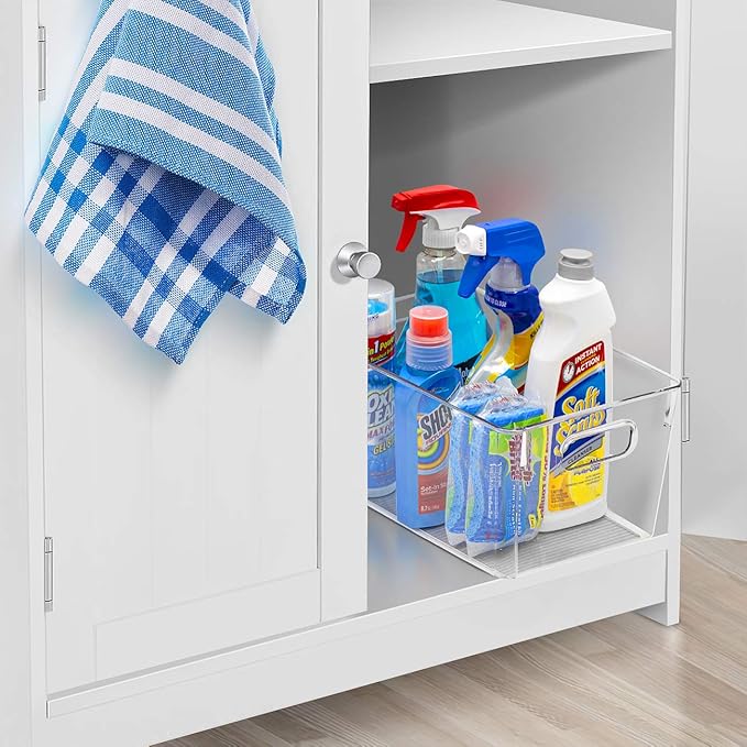 Sorbus Medium Clear Plastic Storage Bins for Shelves, Clothes, with Handle - Clear Storage Bins, Drawer, Shelf, Closet, Pantry, Fridge, Freezer Organizer Bins, Closet Organizers and Storage (4 pack)