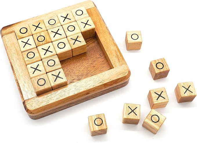 BSIRI Pushing Me Wooden Tic Tac Toe Game- Tabletop Board Games for Farmhouse Decor, Coffee Table Decor, Unique Gifts Fun Gifts for Adults. Perfect for Game Night,Family Games (5 Inch)