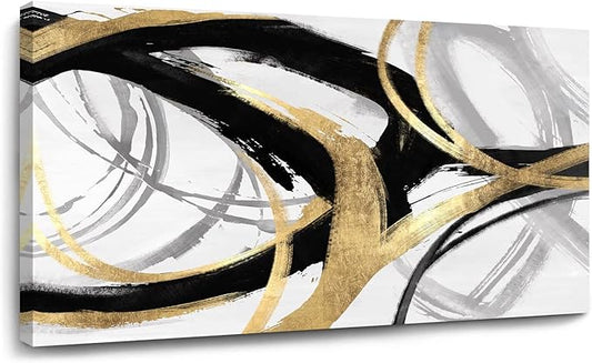 Abstract Canvas Prints Black And White Wall Art Pictures for Wall Decoration Gold Posters Graffiti Artwork Decor for Bedroom Dinning Room Home Office Kitchen 24x48 In