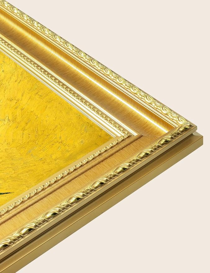 DECORARTS - Vincent van Gogh's Irises in a Vase, Museum-Quality Giclee Canvas Print in Gold Solid Wood Frame, 34.75 x 28.75 in, Ready to Hang, Made in USA