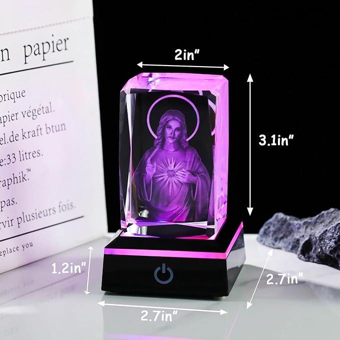 Movdyka 3D Crystal Jesus Statue Christian Gifts for Women Men Faith, Laser Engrave Religious Gifts for Friends Mom Dad Teens Catholic, Jesus Stuff Room Decor
