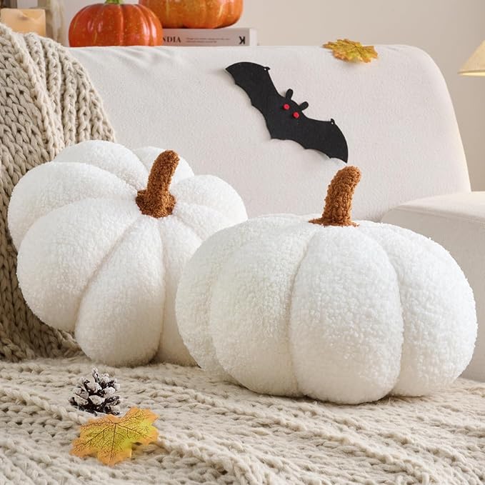 Pumpkin Pillow, 2 Pcs Thanksgiving Pumpkin Throw Pillow 11.8 x 6 Inch Fall Pillow Thanksgiving Cushion Pumpkin Shaped Throw for Halloween Pillow Bedroom Sofa Couch Fall Decor