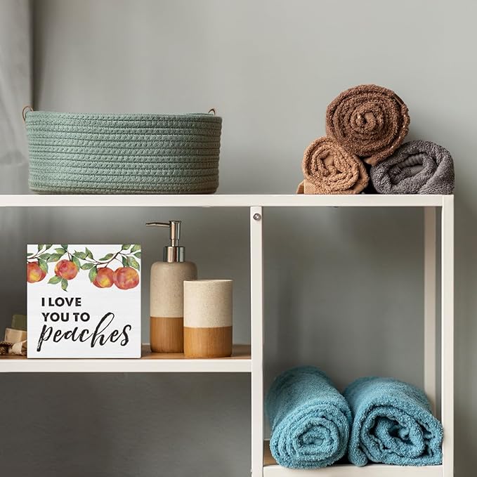 I Love You to Peaches Wooden Box Sign Peach Bathroom Decor, Peachy Love Quote Wood Sign for Farmhouse Home Bathroom Kitchen Desk Shelf Table Decorations 5 X 5 Inch