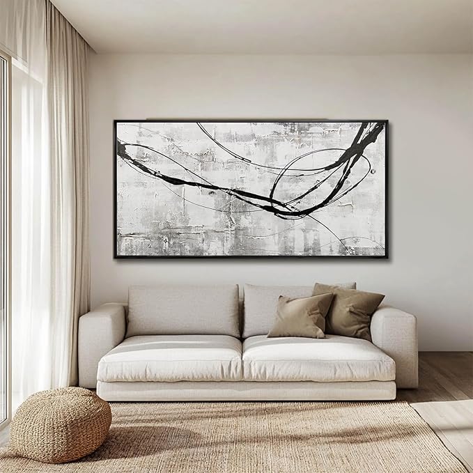 XIANSHOU Gray Home Wall Decor Art Frames for Wall Minimalist Wall Artwork 24"x48" Large Abstract Canvas Wall Art Kitchen Wall Pictures Office Poster