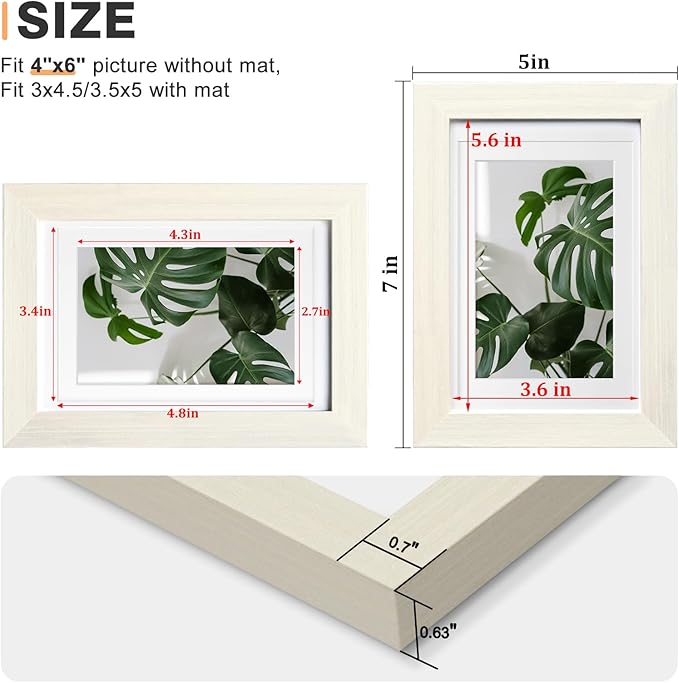 Egofine 4x6 Picture Frames Set of 4, Made of Solid Wood Covered by Plexiglass 3.5x5 with Mat or 4x6 without Mat, for Table Top Display and Wall Mounting Photo Frame Beige