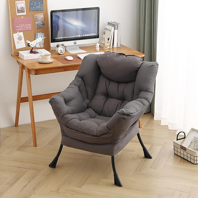 Lazy Chair for Living Room, Modern Accent Chairs with Armrests, Comfy Lounge Chair with Side Pocket, Cozy Lazy Sofa for Reading, Balcony, Bedroom, Dorm, Small Spaces (Dark Grey)
