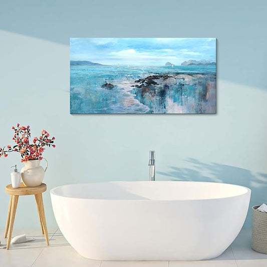 YCPRIMER Large Beach Wall Art for Living Room Coastal Picture for Bed Room Ocean Landscape Canvas Art Wall Decor Blue Seaside Painting Artwork for Home Bedroom Office Decoration