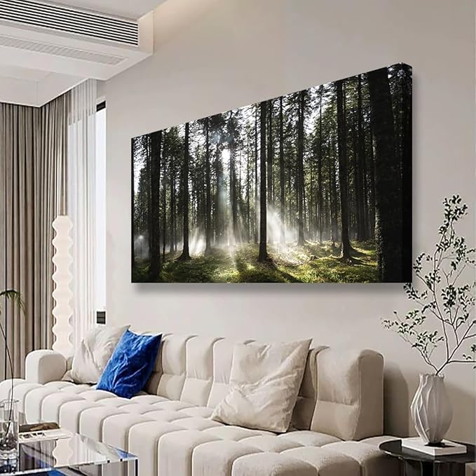 Sunlight Forest Pictures Canvas Wall Art for Living room Office Bedroom Wall Decor,Forest Wall Art Print Paintings Modern Darkly Green Nature Landscape Artwork Waterproof Ready to Hang-20x40inch
