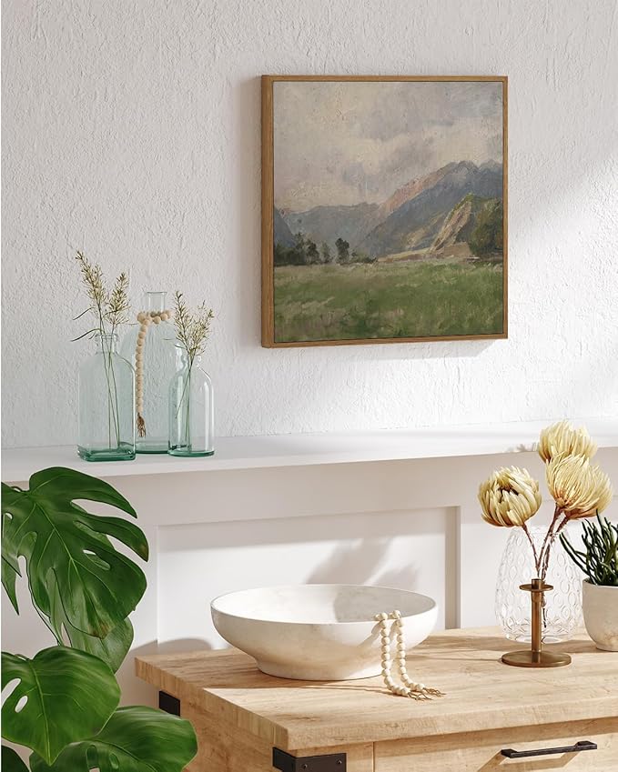 InSimSea Square Framed Canvas Wall Art, Vast Prairie Mountain Wall Decor, Natural Scenery Canvas Paintings, Living Room, Bedroom Office Bathroom Home Decor 12x12