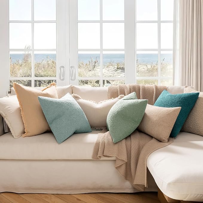 MIULEE 18x18 Inch Decorative Pillow Covers for Couch Bed Set of 2 Textured Boucle Neutral Throw Pillows Greyish Green Accent Solid Cushion Pillowcase Cozy Soft Sofa Livingroom Home Decor