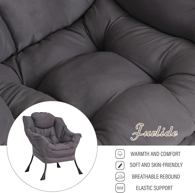 Lazy Chair for Living Room, Modern Accent Chairs with Armrests, Comfy Lounge Chair with Side Pocket, Cozy Lazy Sofa for Reading, Balcony, Bedroom, Dorm, Small Spaces (Dark Grey)