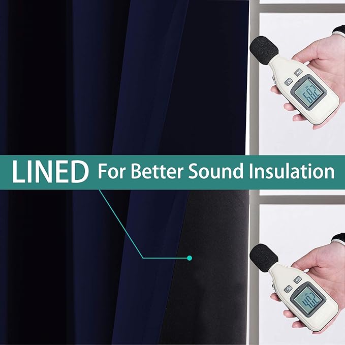 Yakamok 100% Blackout Thermal Insulated Grommet Curtains, Noise Reducing Barrier Panel for Sliding Glass Door, 2 Thick Layers Heat Light Blocking Patio Door Drapery, Navy Blue, W100 x L96, 1 Panel