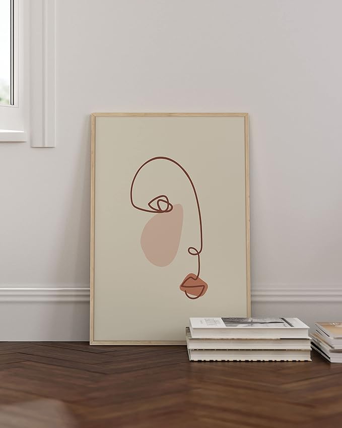 HAUS AND HUES Female Figure Wall Art Line Drawing - Single Line Drawing Wall Art, Minimalist Woman Art Print Line Art Wall Decor Silhouette Lipstick (24x36 Unframed)