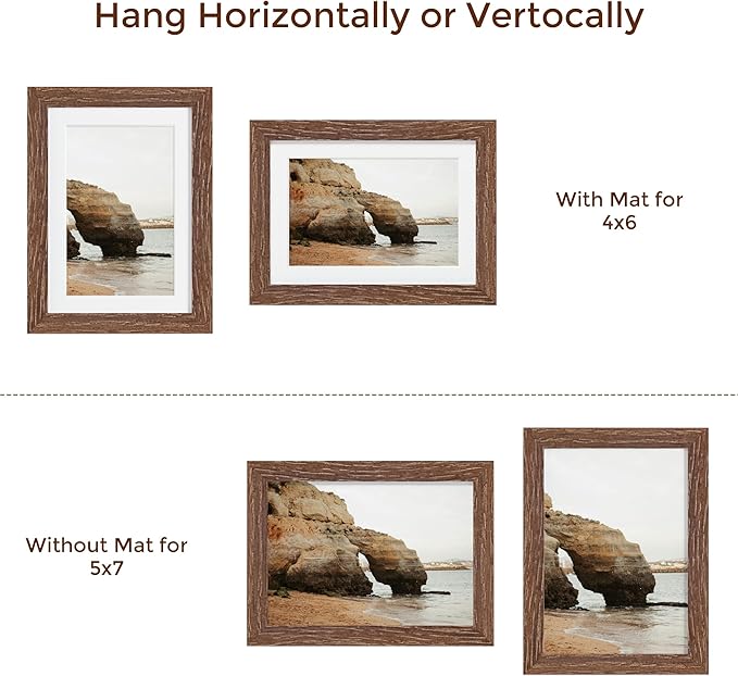 5x7 Picture Frame, Solid Oak Wood 5 x 7 Frame with Plexiglass, 5 by 7 Photo Frame for Wall & Tabletop Display, 5x7 Picture Frame Matted to 4x6, Walnut Color, 1 Pack