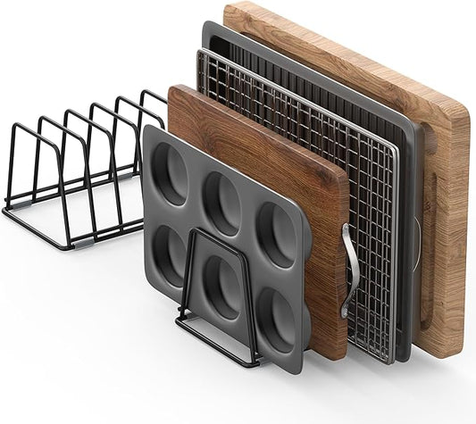 Cutting Board Organizer Kitchen Organizer Rack for Cutting Board, Bakeware, and Cookie Sheet, 5-Slot Heavy-Duty Steel Cookware Holder,Rust-Resistant with Anti-Slip Feet (2, Small)