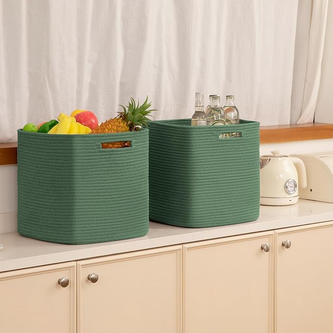 OIAHOMY Storage Cubes, 13 Inch Cube Storage Organizer, Collapsible Storage Bins, Baskets for Organizing, Storage Bins for Shelves-Green, 2-PACK
