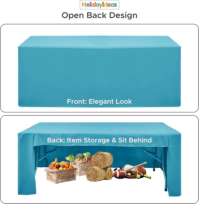 HolidayIdeas Open Back Fitted Tableclothss for 8 Foot Rectangle Table, Wrinkle Resistant Washable Table Covers 96x30 Inch for Craft Fairs, Banquets, Trade Show Display, Teal,4 Pcs