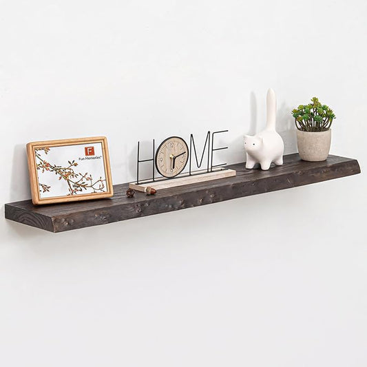 Fun Memories Floating Shelves for Wall, Live Edge 42" W x 8" D Wood Floating Shelf, Set of 2 with Invisible Heavy-Duty Metal Bracket, Deep Floating Shelf for Living Room Kitchen, Walunt Finish