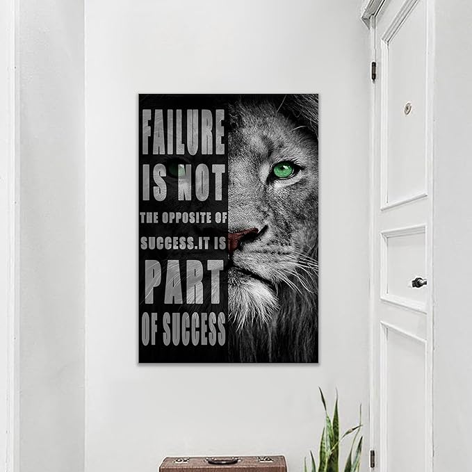 QYHART Lion Canvas Print Wall Art Animal Picture Motivational Poster Painting Modern Inspiring Artwork Wooden Decor for Living Room Office Home Decor Framed Ready to Hang [24''W x 36''H]