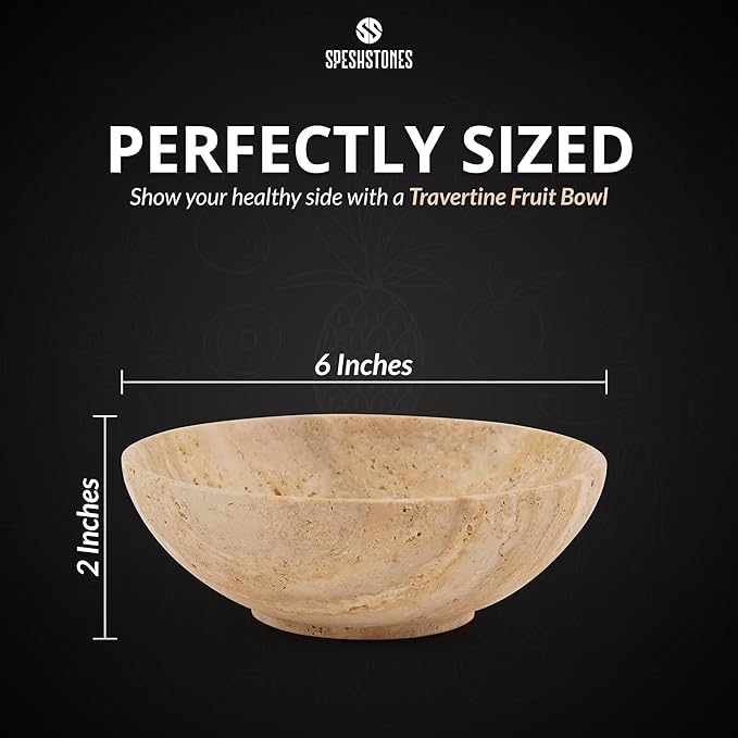 Marble Fruit Bowl 6 Inch Handmade Travertine Small Decorative Bowls For Kitchen Counter & Dining Table Centerpieces - Key Bowl for Entryway, Candy Bowl & Candle Dish for Home Decor