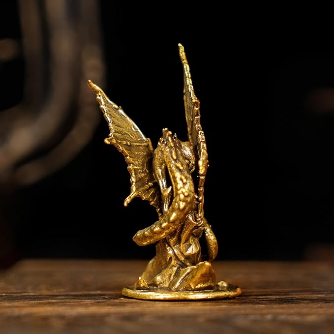 CHOVY Majestic Demon Dragon Perched on Rock Wings Spread - Handcrafted Retro 100% Solid Brass-Ideal Home Decor Desk Ornament Collectible Artwork Office Accent Artistic Scene Decoration