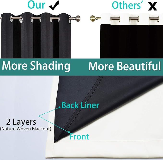 Yakamok 100% Blackout Curtains Thermal Insulated Curtain Panels with Black Liner for Bedroom, Heat Blocking Drapes for Living Room(52Wx96L, Cream, 2 Panels)