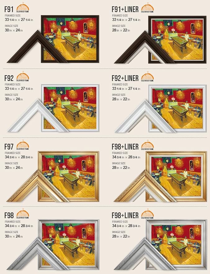 DECORARTS - The Night Cafe in the Place Lamartine in Arles, Vincent Van Gogh Art Reproduction. Acid Free Cotton Canvas Giclee Print w/Bronze Frame&Mat for Wall Decor.