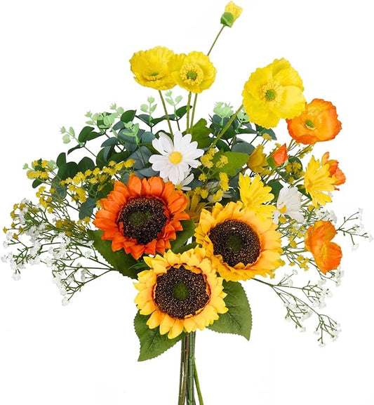 Artificial Sunflowers Bouquet 20" Fake Flower with Faux Silk Sunflower for Spring Summer Wedding Centerpieces Home Decor Party Table Floral Arrangements Cemetery Indoor Outdoor Decorations