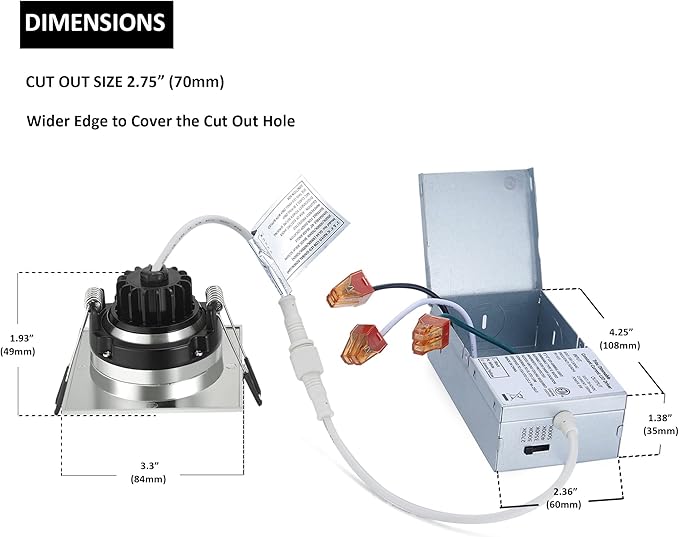 Canless Recessed Gimbal Downlight Rotatable-Spotlight 5 CCT Adjustable 3 Inch Eyeball Ceilling Potlight, Dimmable Recessed Lights Fixture with Junction Box, 8W, Brushed Nickel Square Trim, 6P