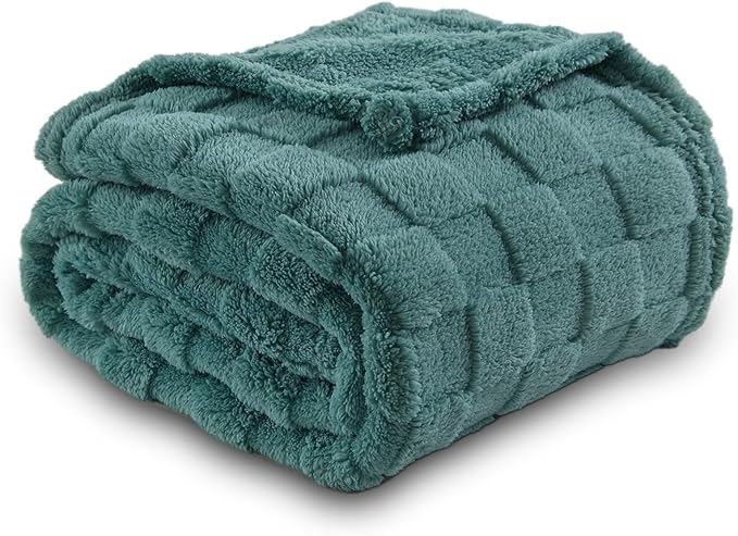 NEWCOSPLAY Super Soft Throw Blanket Light Teal Premium Silky Flannel Fleece 3D Checkered Lightweight Bed Blanket All Season Use (Light Teal Checkered, Throw(50"x70"))
