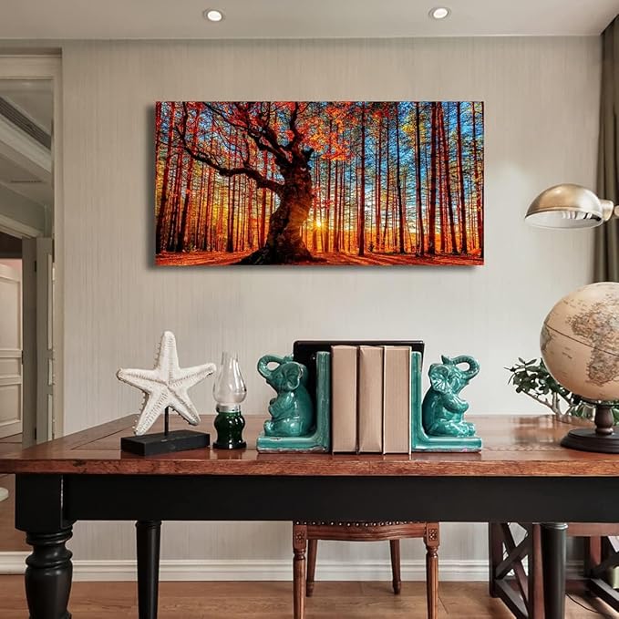 Tree of Life Wall Art Canvas Prints Natural Landscape Pictures Home Decor Colorful Forest Paintings for Living Room Bathroom Bedroom Kitchen Decorations 20x40 Wooden Framed Artwork Easy Hanging