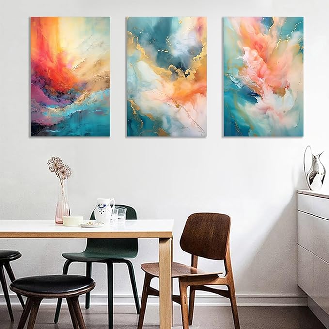 Abstract Posters Canvas Wall Art Home Decor 3 Pieces Colorful Pictures Print Rendering Painting Artwork for Modern Home Living Room Office Hotel Wall Decoration Stretched and Framed [48''Wx24''H]