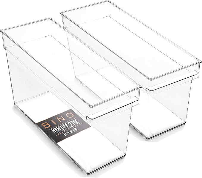 BINO | Plastic Storage Bins, Medium - Deep | THE HANDLER COLLECTION | Multipurpose Organizer Bins | Kitchen Pantry Organizers and Storage | Clear Containers for Organizing Home | Freezer Organizer