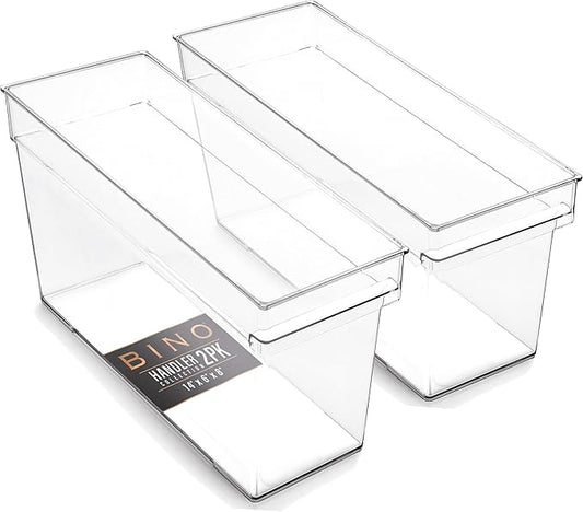 BINO | Plastic Storage Bins, Medium - Deep | THE HANDLER COLLECTION | Multipurpose Organizer Bins | Kitchen Pantry Organizers and Storage | Clear Containers for Organizing Home | Freezer Organizer