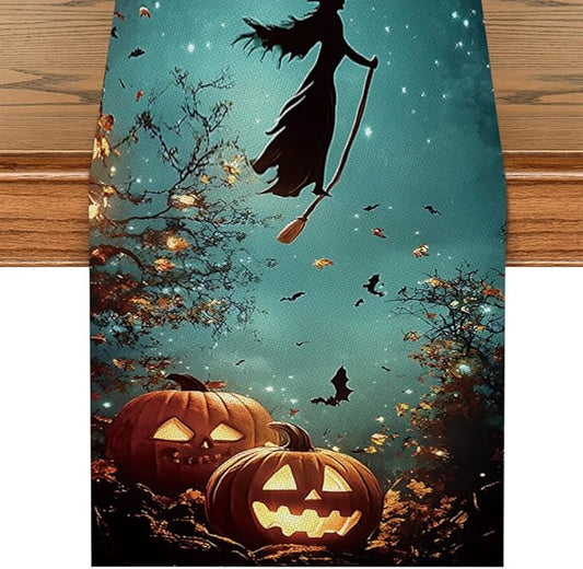 ANNA QUEEN Halloween Table Runner 13 x 72 Inch for Dining Table,Witch Pumpkin Table Runner for Halloween Table Decoration